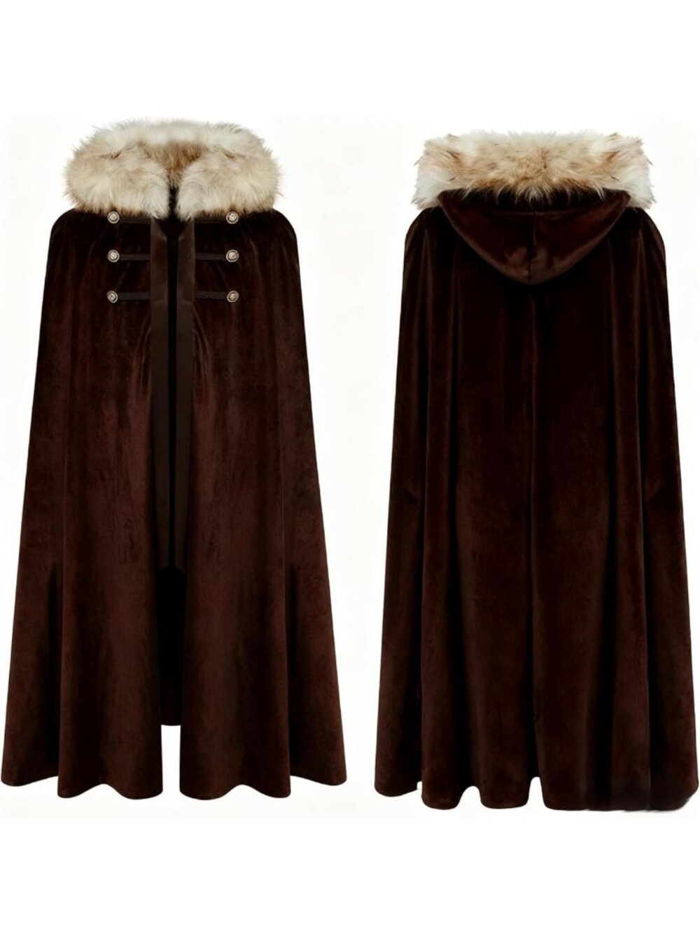 Unisex Medieval Viking Faux Fur Hooded Cloak | Victorian Cape & Steampunk